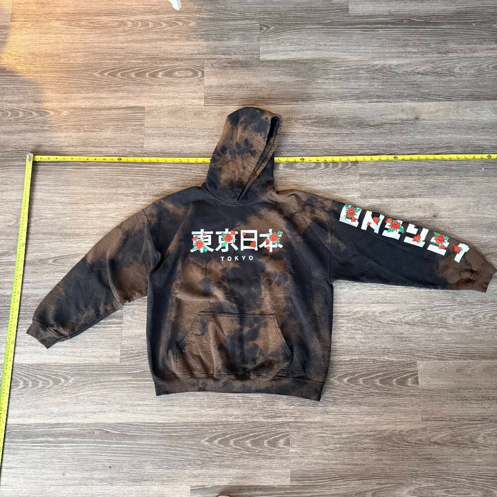 Popular Poison Tokyo Floral Graphic Hoodie XL • Bleach Dyed Streetwear
